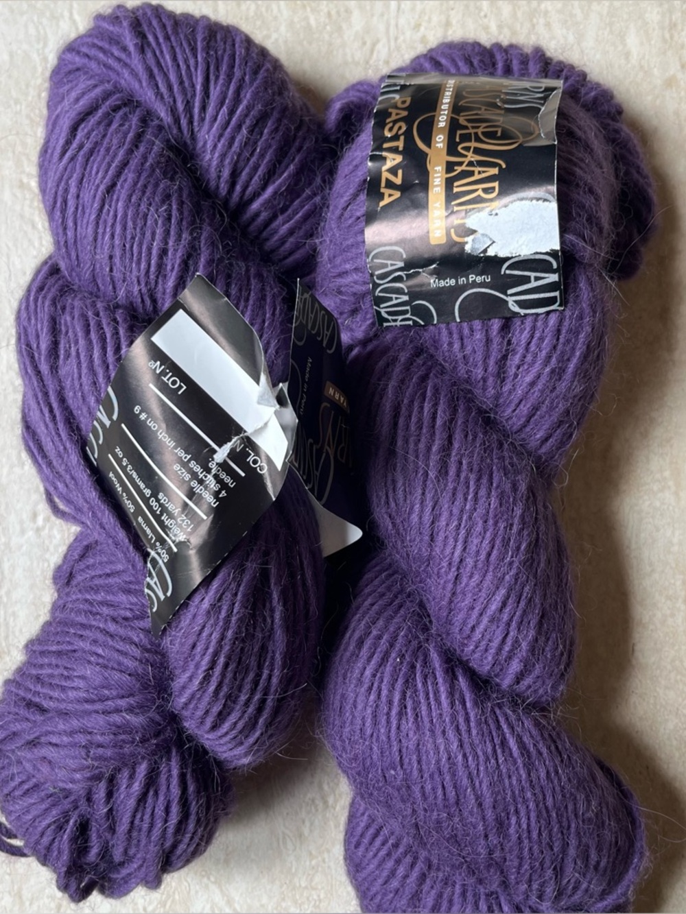 Pastaza Wool Alpaca Blend Yarn Lot 2 Skeins Purple 264 Yards Peru